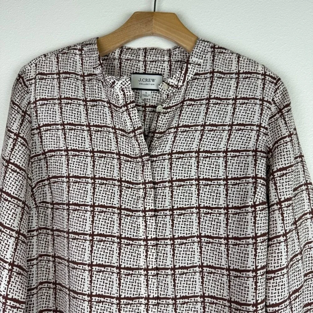 J. Crew Collection Silk Twill Speckled Plaid Blouse Tunic Gold Blue Womens Small